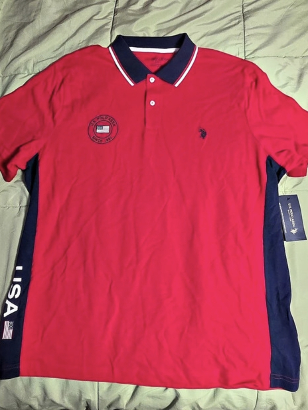 U.S. Polo Assn. USA Flag Colorblock Pique Polo Shirt. Red & Navy